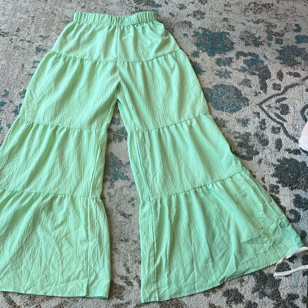 Lime Green Tiered Palazzo Pants New